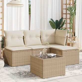 vidaXL Juego De Sof&aacute;s Jard&iacute;n Con Cojines 5 Pzas Rat&aacute;n Sint&eacute;tico Beige Vidaxl