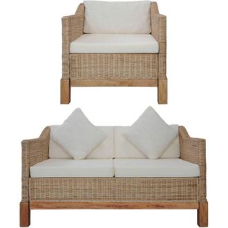 vidaXL Set di Divani 2 pz con Cuscini in Rattan Naturale vidaXL
