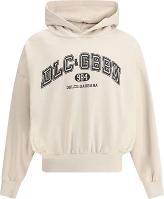 Dolce & Gabbana Jersey Hoodie met Print - Heren - Hoodies - Beige - M - Katoen - Hoodies & sweatvesten