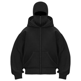 Generic Balaclava Hoodie for Men, Windproof Double Layer Zip Up Hooded Jacket with Face Mask, Cold Weather Motorcycle & Workout Travel Sweatshirt A-black