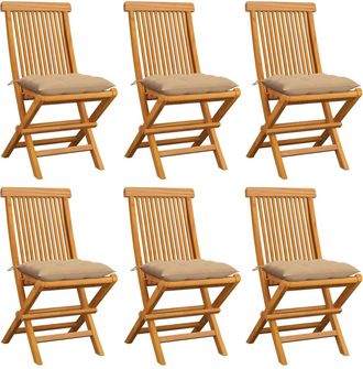 vidaXL Vidaxl - Sillas De Jard&iacute;n 6 Uds Con Cojines Beige Madera De Teca