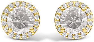 House of Brilliance 10K Yellow Gold White Topaz and 1/6 Cttw Diamond Halo Stud Earring