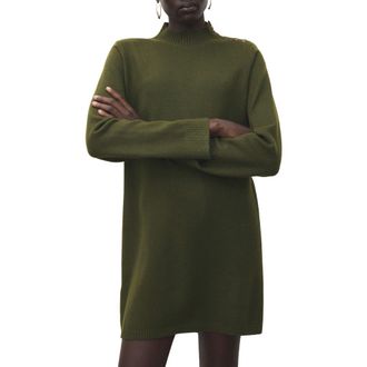 Mango Button Detail Long Sleeve Sweater Dress in Khaki Green at Nordstrom, Size 10
