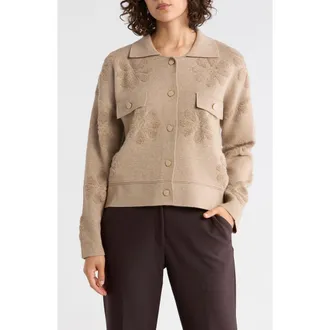 Cyrus Floral Textured Sweater Jacket in Buckskin Heather at Nordstrom Rack, Size X-Large