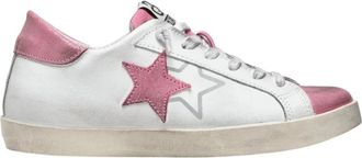 2Star Witte Leren Lage Glitter Sneakers - Dames - Sneakers - Wit - 36 EU - Leer - Schoenen