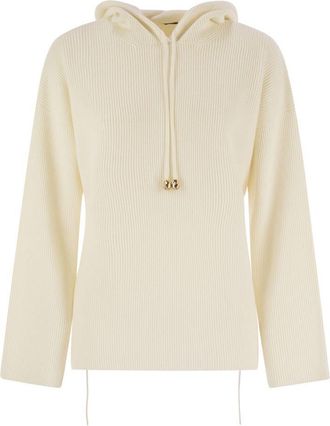 Fabiana Filippi Womens English Rib Co Hooded Sweater - Ivory Wool - Size EU 34 (Womens)