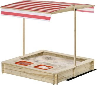 OUTSUNNY Sabbiera in Legno per Bambini con Tettuccio ad Altezza Regolabile