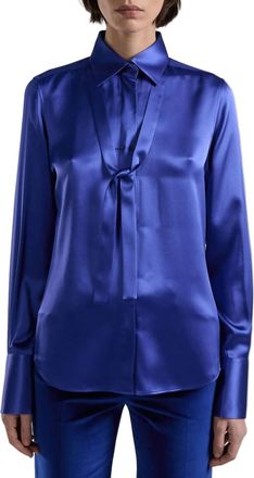 Barbara Bui Silk Satin Lavalli&egrave;re Shirt In Royal Blue