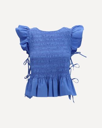 Ganni Ruched cotton Top with side bows Female 38