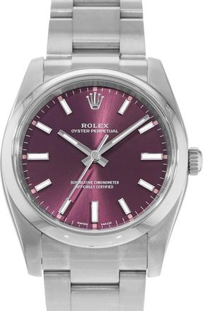 Rolex Pre-owned Rolex Oyster Perpetual Automatic Chronometer Purple Dial Mens Watch 114200 PUSO