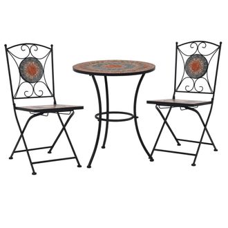Berkfield Home 3 Piece Mosaic Bistro Set Ceramic Tile Orange/Grey in Orange