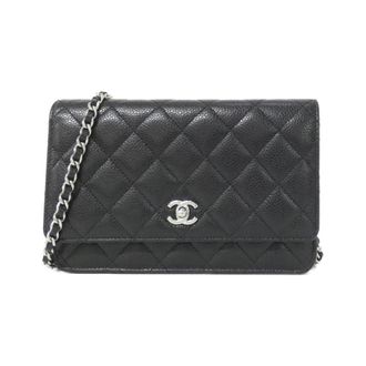 Chanel Black Grained Calfskin Chain/Shoulder Wallet (Pre-Owned)