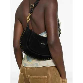 Isabel Marant Studded Calf Suede Shoulder Bag - Black