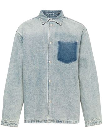 Purple logo-flocked denim shirt - men - Cotton/Calf Leather - S - Blue