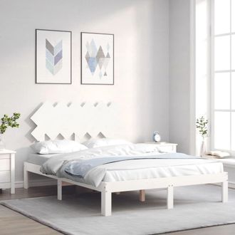 Berkfield Home Bed Frame with Headboard White Double Solid Wood