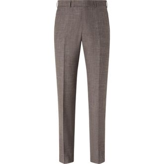 Ermenegildo Zegna Flat Front Wool, Silk & Linen Trousers in Brown at Nordstrom, Size 42 Us