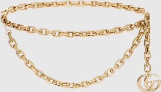 Gucci Double Chain Belt With Charm, Gold, Metal