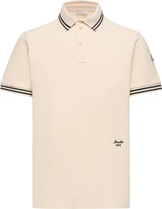 Moncler Moncler Striped Trim Cotton Piquet Polo Shirt, Men, White, Size: 3xl