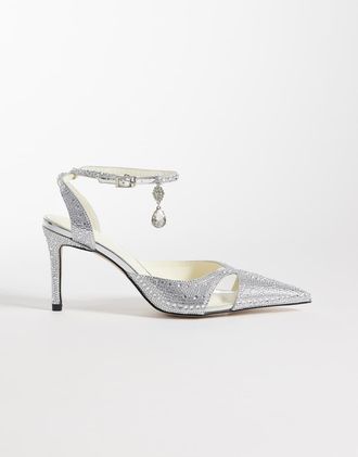 JW PEI Haidi - Scarpe a punta argento con tacco e cristalli