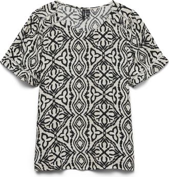 Vero Moda Shirtbluse VERO MODA VMMENNY LACE SS TOP WVN GA, Damen, Gr. XL, birch aop:camille, Web, Obermaterial: 100% Viskose, bedruckt, regular fit normal, Rund