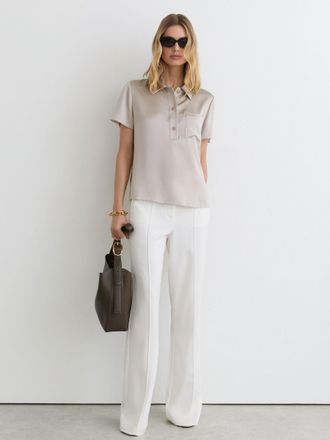 Reiss Light Grey Silk Half-button Short-sleeve Shirt, 12