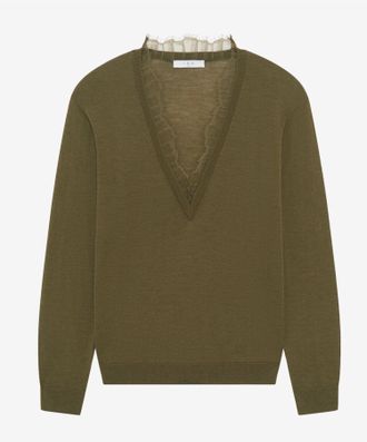 Iro Womens Haby Lace V-Neck Pullover Sweater In Green