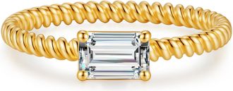MAX + STONE Solid 10k Gold Emerald Cut 1 Carat Twisted Band Cubic Zirconia Engagement Ring