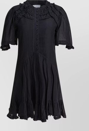 Isabel Marant short sleeve pleated sheer ruffled lace dress