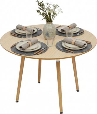 Relaxdays Mesa Comedor Relaxdays, Redonda, (alto X Di&aacute;metro) 75 X 90 Cm, Mdf Y Bamb&uacute;, 4 Pers., 100 Kg, Estilo Escandinavo, Natural