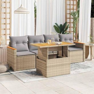 vidaXL Vidaxl - Set Sof&aacute;s Jard&iacute;n Y Cojines 5 Pzas Rat&aacute;n Sint&eacute;tico Acacia Beige