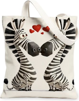 Generic Striped Horse Love Canvas Tote Bags, Cute Animal Pattern Reusable Grocery Bags, ValentineS Day Fun Lightweight Washable Ca, White, 13x15 Inch