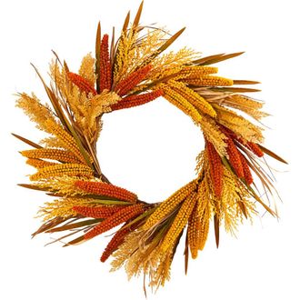 Nearly Natural 25-in Sorghum Harvest Artificial Wreath in Yellow at Nordstrom
