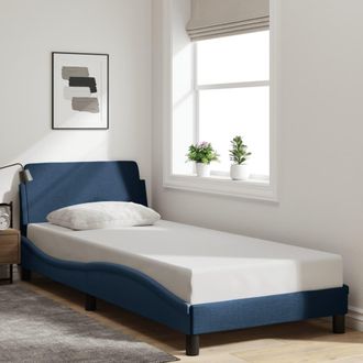 vidaXL Estructura De Cama Con Cabecero Sin Colch&oacute;n Tela Azul 90x190 Cm Vidaxl
