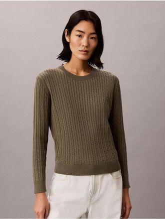 Calvin Klein Jeans Calvin Klein Womens Cotton Cable Knit Sweater - Green - XS