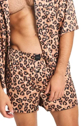 Savage x Fenty Savage X Satin Boxers in Cafecito Brown Jaguar Print at Nordstrom, Size X-Large