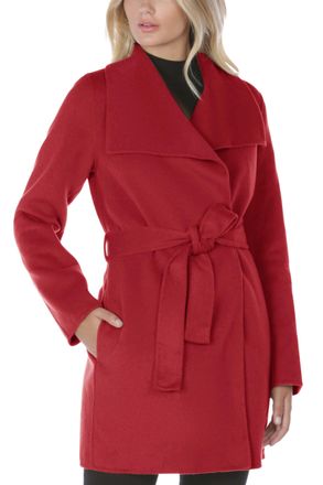 Elie Tahari Womens Ella Wool Blend Open Front Wrap Coat, Deep Red, M