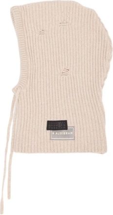 Maison Margiela Beige Geribbelde Wollen Blend Logo Hoed - Dames - Hoeden - Beige - S - Wol - Accessoires