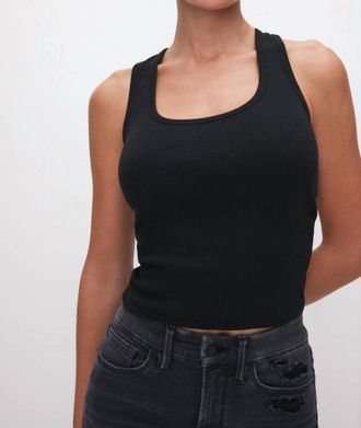 Good American Heritage Micro Rib Scoop Neck Tank Top In Black