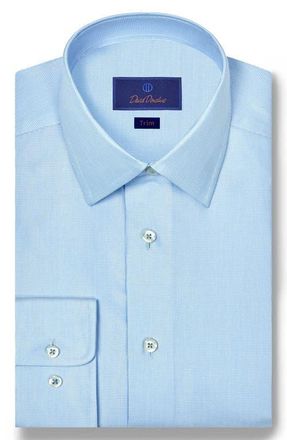 David Donahue Trim Fit Cotton & Silk Dress Shirt in Sky at Nordstrom, Size 17.5 - 34