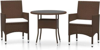vidaXL 3 Piece Garden Bistro Set Poly Rattan and Tempered Glass Brown Vidaxl