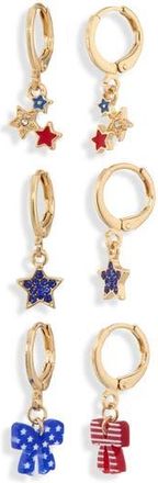 Leith Set of 3 Americana Charm Hoop Earrings in Red Multi- Gold at Nordstrom Rack