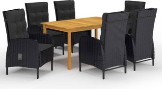 vidaXL Juego De Comedor De Jard&iacute;n De 7 Piezas Negro Vidaxl