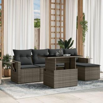 vidaXL Vidaxl - Set De Muebles De Jard&iacute;n 6 Pzas Y Cojines Rat&aacute;n Sint&eacute;tico Gris