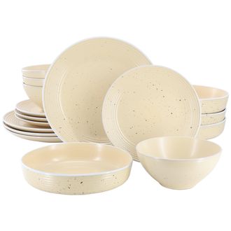 Elama Emilia 16 Piece Double Bowl Stoneware Dinnerware Set in Light Gray