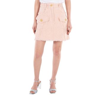 Balmain Trapeze Frayed Tweed Miniskirt, Brand Size 38 (US Size 6)