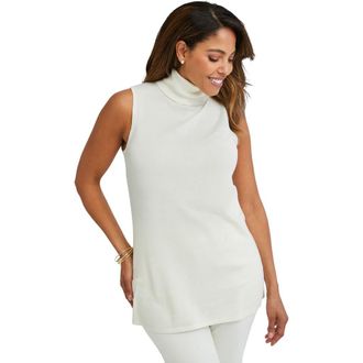 Jessica London Carefree Cashmere Sleeveless Turtleneck Shell in Ivory at Nordstrom, Size 12