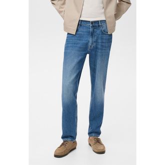 Mango Lore Tapered Straight Leg Jeans in Dark Blue at Nordstrom, Size 32