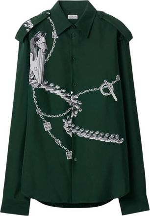Burberry Knight Hardware Print Silk Shirt, Size X-Large