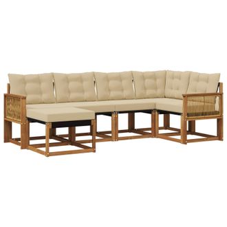 vidaXL Conjunto De Sof&aacute;s De Exterior Con Coj&iacute;n 6 Pcs Natural Y Beige Vidaxl