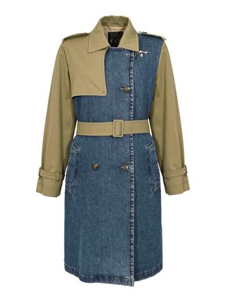 Fay Blue/Green Cotton Drill and Denim Trench Coat